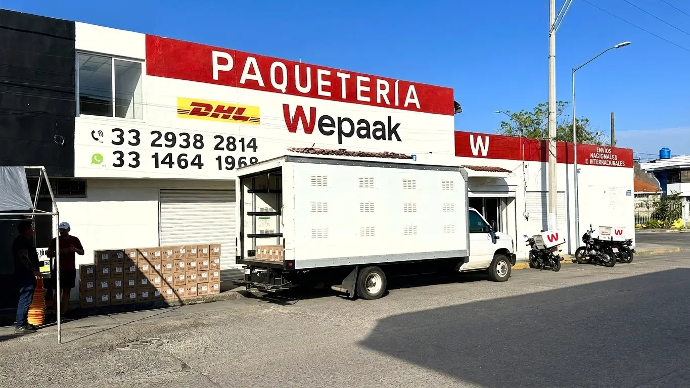 Repartidor de Wepaak con un paquete en la sucursal de Guadalajara