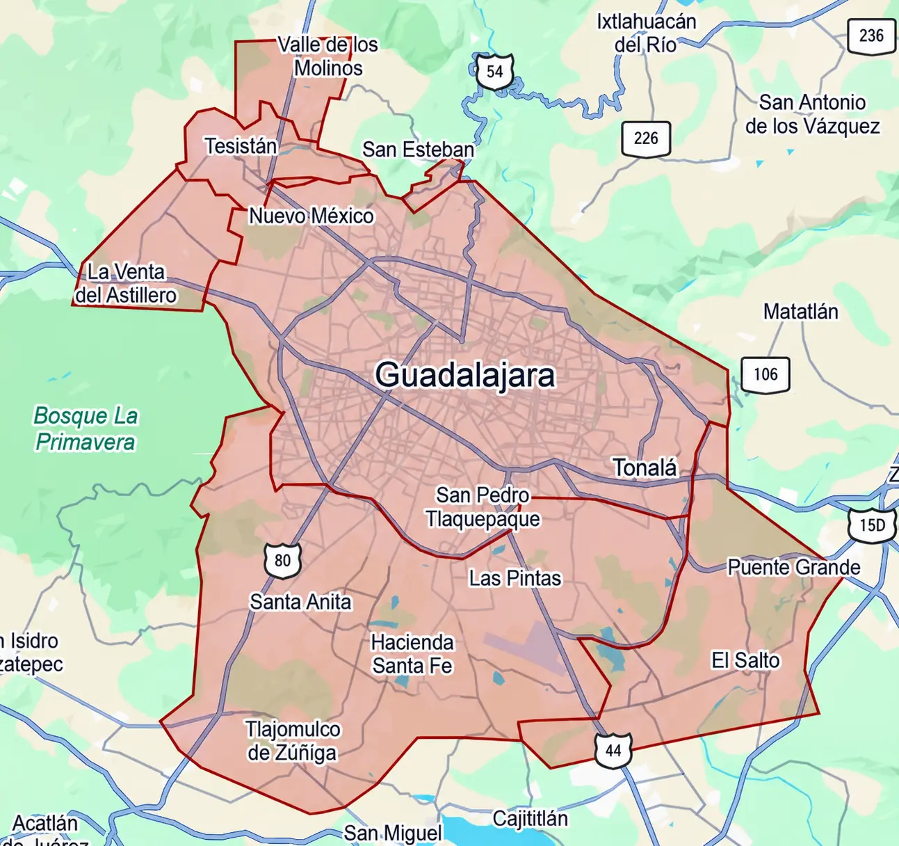 Mapa de cobertura de envíos locales de Wepaak en la zona metropolitana de Guadalajara